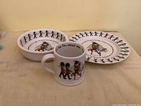 Plate, bowl and mug showing designs