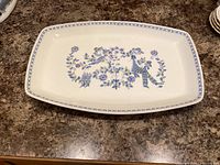 Top view of rectangular Figgjo Lotte platter showing full pattern and border