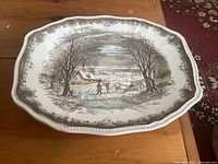 Top view of platter showing winter scene and border.