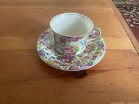 Teacup on saucer showing overall pattern and form