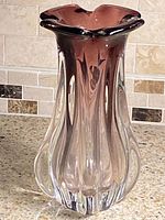 Full view of Bohemia smoky purple and clear art glass vase front