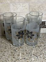 Four matching highball glasses showing design and frosting