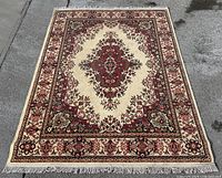 Full view of Persian-style Woolco rug laid flat