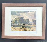 Framed lithograph with mat, full view