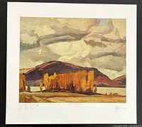 Full view of unframed lithograph with border showing image and signatures