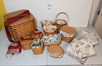 All baskets, sticky notes, and pen set displayed on table