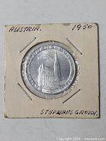 Obverse of 1950 Austria 1 Stephansgroschen coin in 2x2 holder