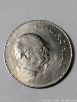 Reverse side showing Sir Winston Churchill portrait and CHURCHILL inscription