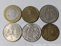Front view of all six coins