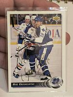 Front of signed Mike Krushelnyski Upper Deck card in sleeve