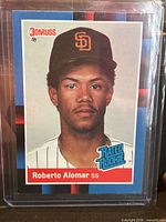 Front of 1988 Donruss Roberto Alomar rookie card in sleeve