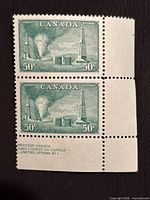 Front of vertical pair showing design, denomination and selvedge inscription