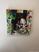 Front view of square Billie Eilish graffiti canvas on wall