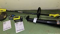 String trimmer, leaf blower, charger, battery, manuals overview