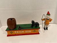 Entire bank with clown detached, showing base, dog, barrel, lettering