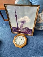 Overall lot with framed print and clock