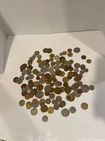 Overall view of mixed British and Euro coins spread out