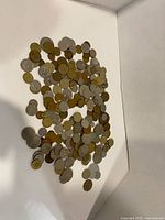 Top view of scattered mixed coins showing variety of metals and sizes