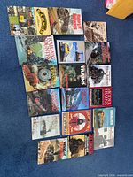 All 20 books laid out on floor front covers visible