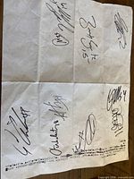 Full view of autograph sheet showing all player signatures and paper creases