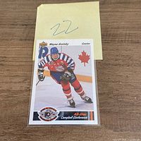 Front view of Wayne Gretzky 1991-92 Upper Deck hockey card in sleeve