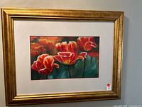 Front view of framed floral art showing frame, mat and artwork