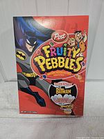 Front of Post Fruity Pebbles Batman Training Academy cereal box