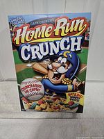 Front panel of Cap'n Crunch Home Run Crunch box showing limited edition graphics and baseball theme