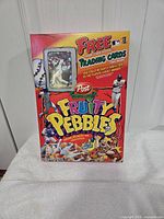 Front of Post Fruity Pebbles box with MLB trading cards promotion