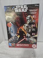 Front of sealed Star Wars chocolate advent calendar showing Kylo Ren artwork, Disney logo, net wt 50 g, 32 days