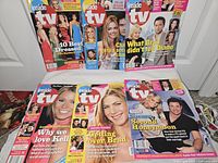 Six Inside TV magazines laid out in two rows