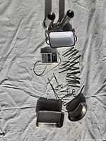 Overhead view showing entire assortment of trays, holders, instruments, bits, forceps and calibrator