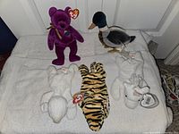 Front view of all five Beanie Babies laid on towel