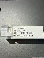 Labeled plastic coin tube for 40 BU 2005 Buffalo nickels