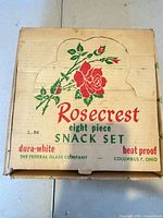 Rosecrest dura-white snack set box lid showing branding and capacity