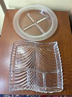 Round divided platter and square divided dish full view