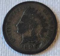 Obverse of 1890 Indian Head cent, date visible, heavy wear