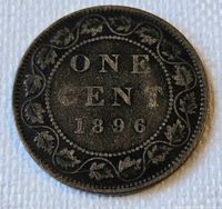 Reverse showing denomination ONE CENT and date 1896 within maple leaf wreath