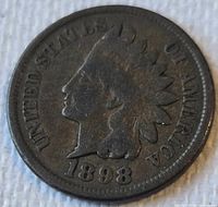 Obverse of 1898 Indian Head cent showing date and profile