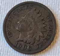 Obverse of 1908 Indian Head Cent showing date and legend