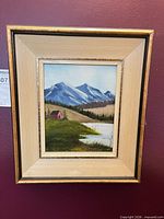 Framed oil on board painting, front view