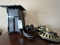 Overview of AR speaker, Audio-Technica headphones, two Ford car speakers