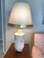 Full view of lamp with shade showing overall design and size