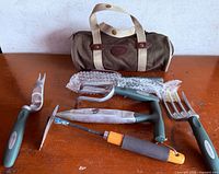 All six Heritage Brookstone hand tools and carrying case displayed on tabletop