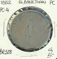 Obverse of 1852 Quebec Bank half penny token in flip