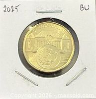 Reverse of 2025 $1 coin in 2x2 holder showing Supreme Court design and stylized 150 emblem