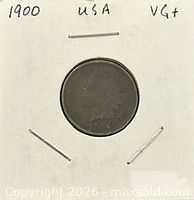 Obverse view of 1900 Indian Head one cent in holder