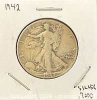 Obverse of 1942 Walking Liberty Half Dollar in 2x2 holder