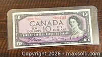 Obverse of 1954 Canadian $10 note in sleeve