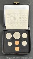 Closed case opened showing all coins and specification card